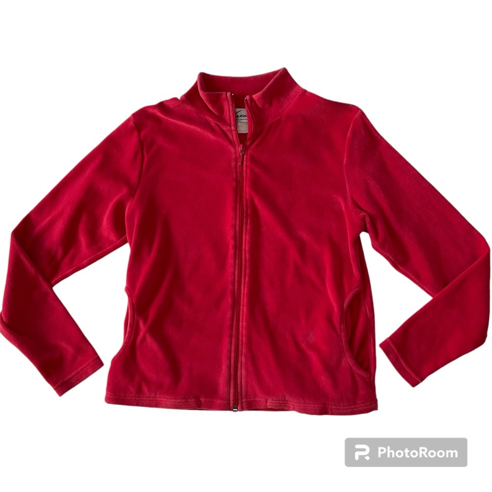 Vintage 90s Red Velour Full Zip Track Jacket S